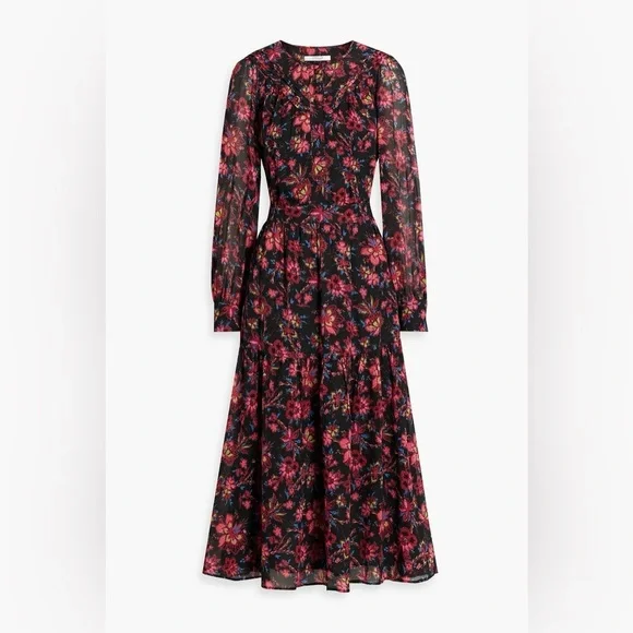 NWT Derek Lam 10 Crosby Tracy Black Floral Printed Midi Dress, Size 14 - Picture 6 of 13